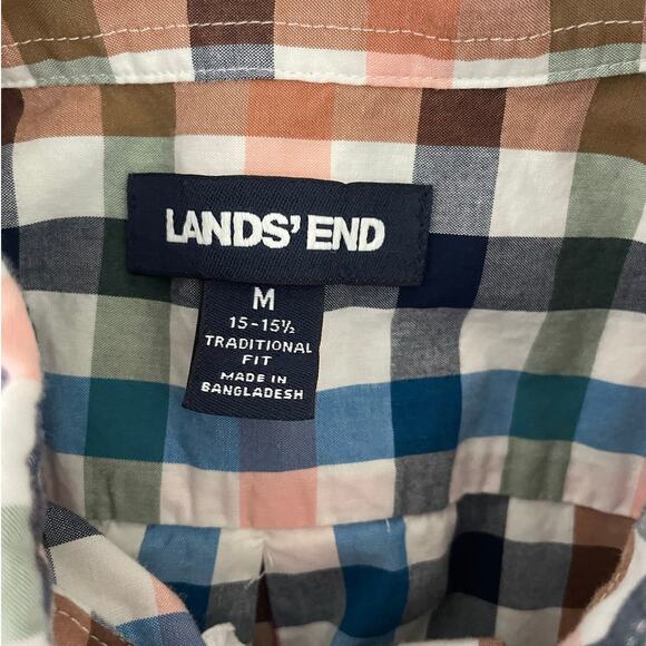 Lands End Mens Shirt M Multicolor Buffalo Check Button Up Preppy Office Travel - Picture 2 of 12